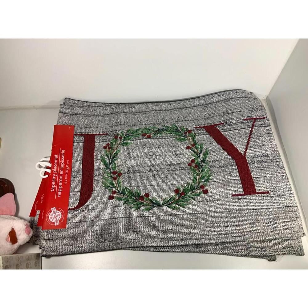 Set of 4 NEW Tapestry Placemats Joy and Wreath 13" x 18"